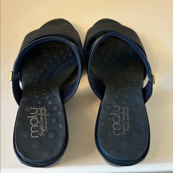 Malu Navy Blue Slide Sandals with Gold Accent - Picture 7 of 11